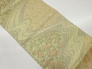 流水に花々模様織出し袋帯